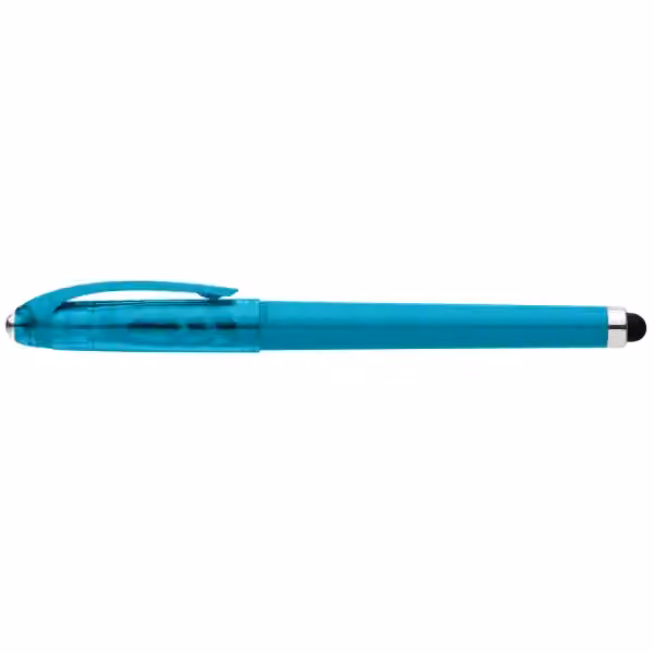 Prism Gelschreiber mit Fidget-Ball-Funktion und Stylus aus recyceltem Kunststoff in Hellblau