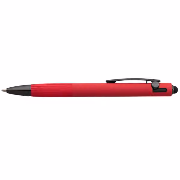 Saga Kugelschreiber mit Druckmechanismus und Stylus aus recyceltem Aluminium in Rot
