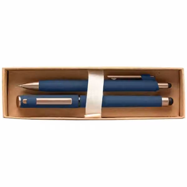 York Kugelschreiber-Geschenkset mit bronzefarbenen Akzenten aus recyceltem Kunststoff inkl. verzierter Geschenkbox in Marineblau
