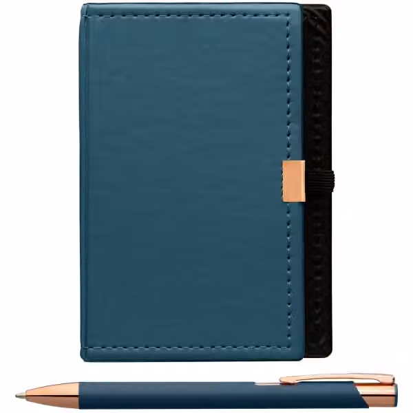 Caddy Notizbuch & Crosby Roségold Kugelschreiber - Geschenkset in Marineblau