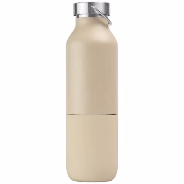 Freya Duo - 2-in-1 590 ml Recycling-Edelstahlflasche - Doppelwandig mit 325 ml Becher in Cremefarben
