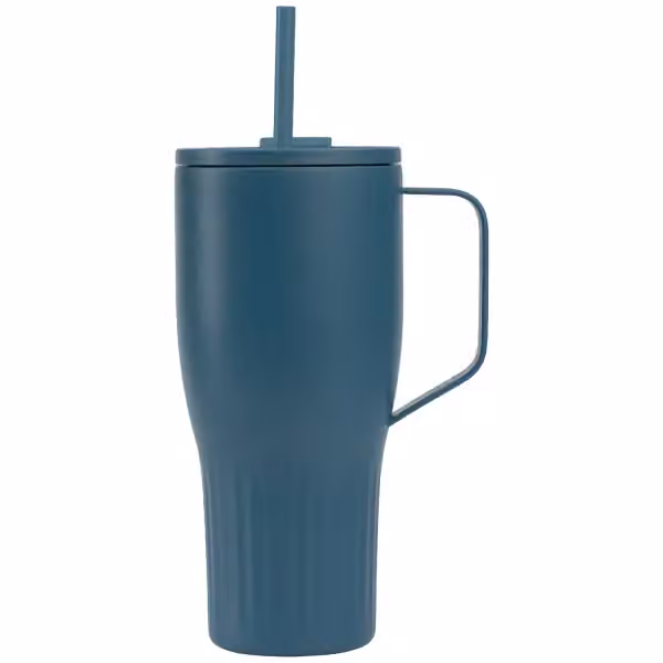 Majesty Recycling-Edelstahlbecher mit Trinkhalm - 890 ml in Stahlblau