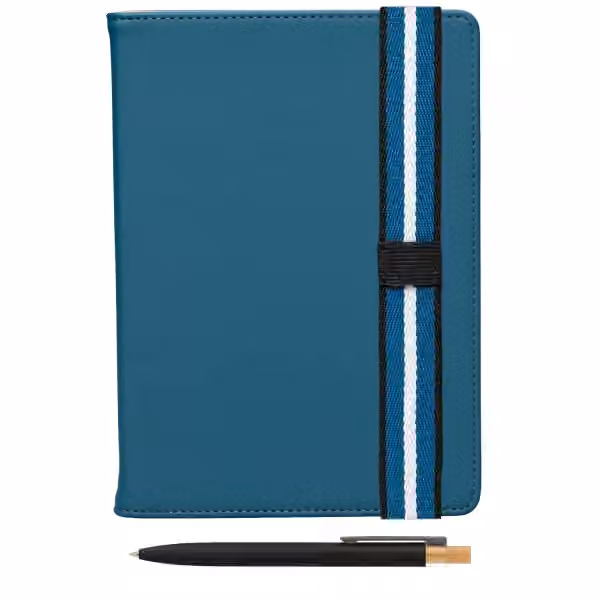 Newport Notizbuch- und Kugelschreiber-Set nachfüllbar im Chevron-Muster aus recyceltem Material - A5 in Marineblau