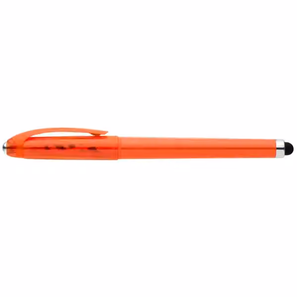 Prism Gelschreiber mit Fidget-Ball-Funktion und Stylus aus recyceltem Kunststoff in Orange