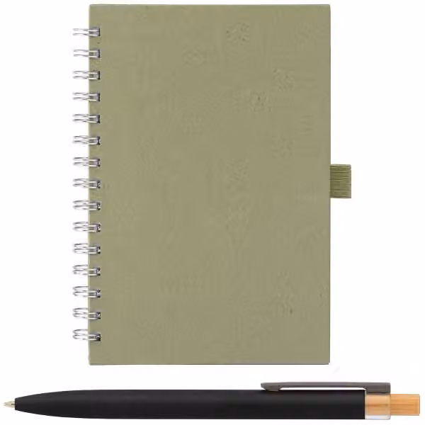 Terra Recycling-Milchkarton-Hardcover-Spiralblock A5 & Reborn-Kugelschreiber-Set in Salbei
