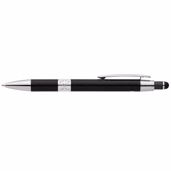 Adorn Kugelschreiber mit Chromverzierung und Stylus aus recyceltem Aluminium in Schwarz