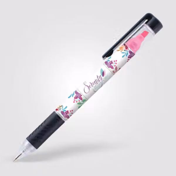 Bergman Kugelschreiber mit Textmarker in Rosa