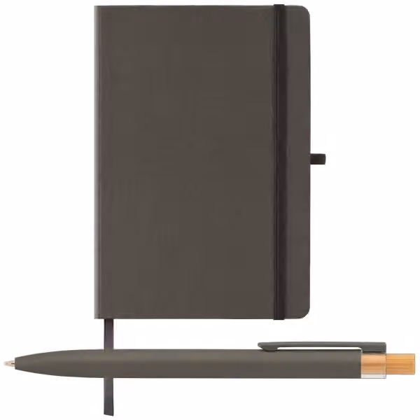 Terra Notizbuch mit festem Einband aus recyceltem Milchkarton - A5 und Reborn Kugelschreiber Set in Schwarz