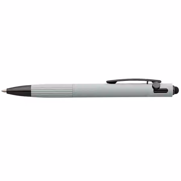 Saga Kugelschreiber mit Druckmechanismus und Stylus aus recyceltem Aluminium in Grau
