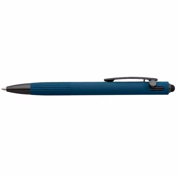 Saga Kugelschreiber mit Druckmechanismus und Stylus aus recyceltem Aluminium in Marineblau
