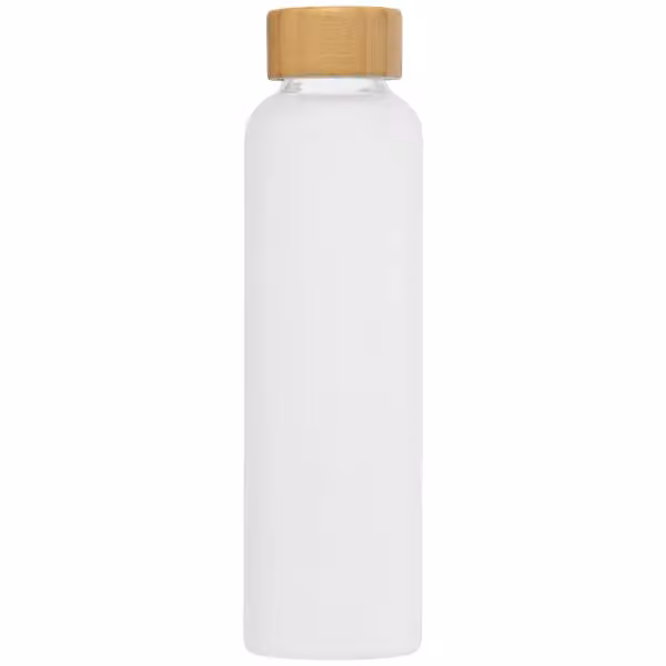 Lucerne - 590 ml Borosilikat-Glasflasche in Milchglasoptik mit Bambus-Deckel in Klar