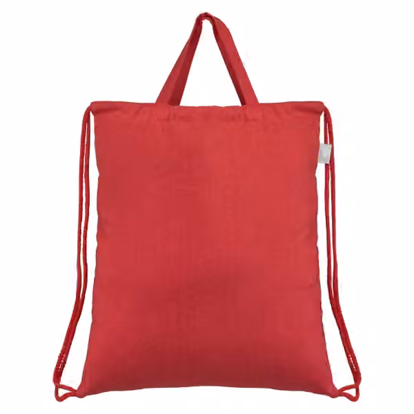 Palma - Rucksack & Tragetasche mit Kordelzug aus recycelter Baumwolle (140 g/m²) in Rot