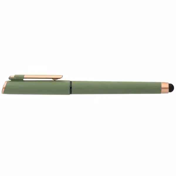 York Gelschreiber mit bronzefarbenen Akzenten und Stylus aus recyceltem Kunststoff in Waldgrün