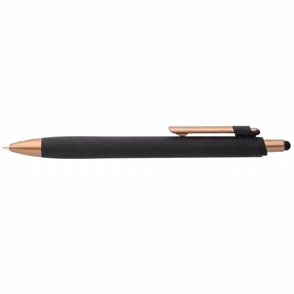 York Kugelschreiber mit bronzefarbenen Akzenten und Stylus aus recyceltem Kunststoff in Schwarz