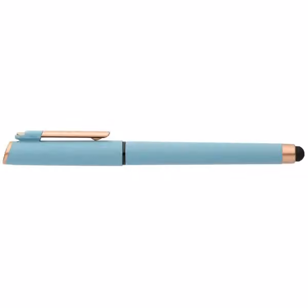 York Gelschreiber mit bronzefarbenen Akzenten und Stylus aus recyceltem Kunststoff in Hellblau