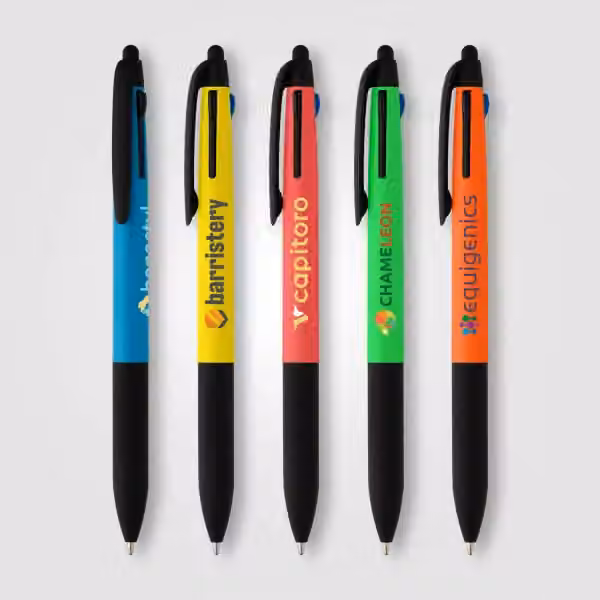 Malta 3-in-1-Kugelschreiber mit Stylus und Neon-Griff aus recyceltem Kunststoff in Gelb