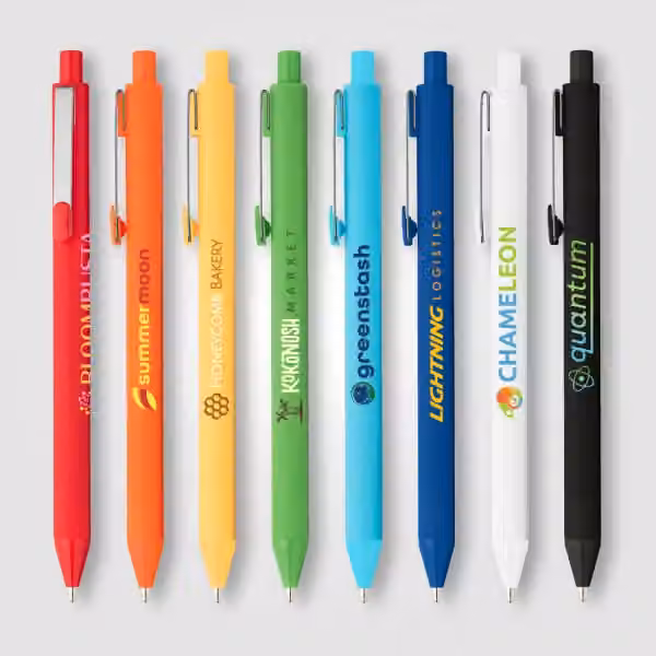Vela Essentials Gelschreiber mit Soft-Touch-Oberfläche aus recyceltem Kunststoff Soft-Touch-Oberfläche in Gelb