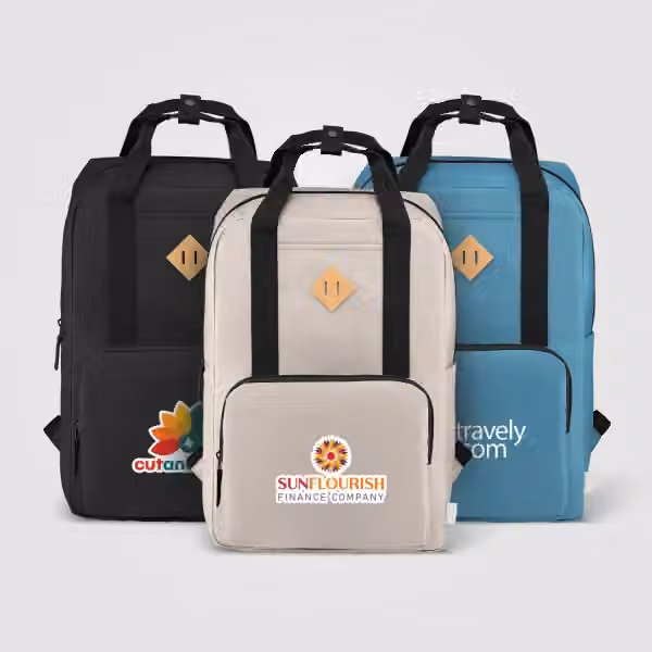 Majesty Laptop-Rucksack mit verstellbarem Gurt für 15-Zoll-Laptops aus 300D rPET - 16L in Düne