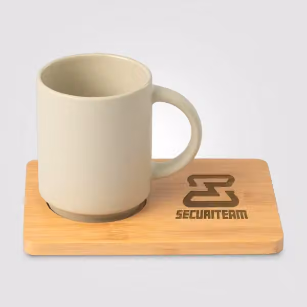 Café Duo - 325 ml Keramiktasse & Bambusbrett-Set