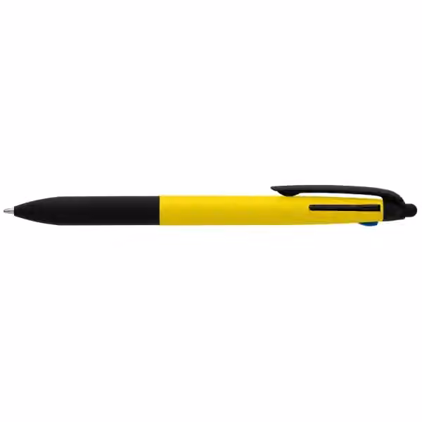 Malta 3-in-1-Kugelschreiber mit Stylus und Neon-Griff aus recyceltem Kunststoff in Gelb