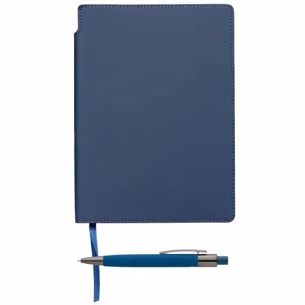 Malmö Notizbuch- und Kugelschreiber-Set mit weichem Einband aus recyceltem Material - A5 in Marineblau