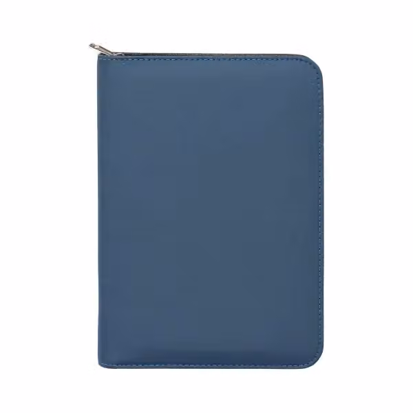 Aurelia Mappe mit goldfarbenem Reissverschluss aus recyceltem Material - A5 in Marineblau
