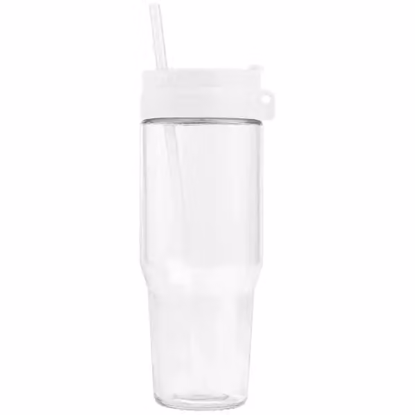 Polar Zweifarbiger Recycling-Glasbecher mit Trinkhalm - 1 L in Weiss