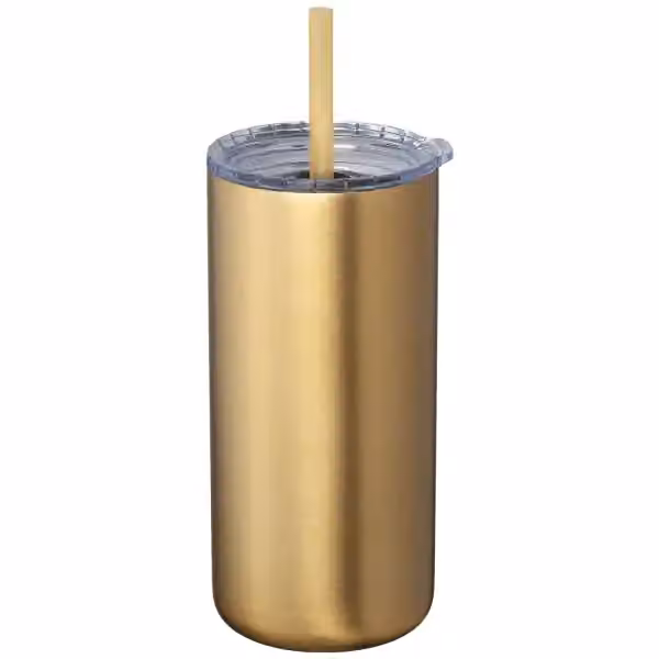 Borealis Recycling-Edelstahlbecher mit Trinkhalm - 475 ml in Gold