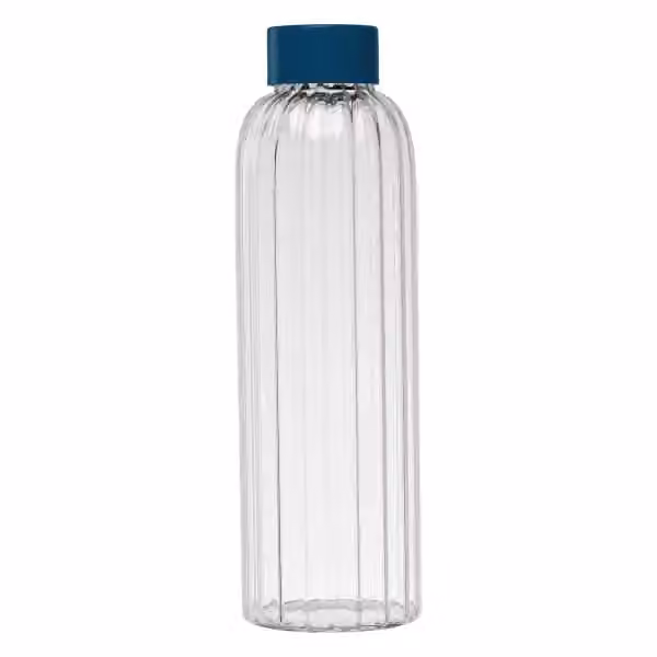Linea Glasflasche mit Rillen und Farbakzenten – 620 ml in Marineblau