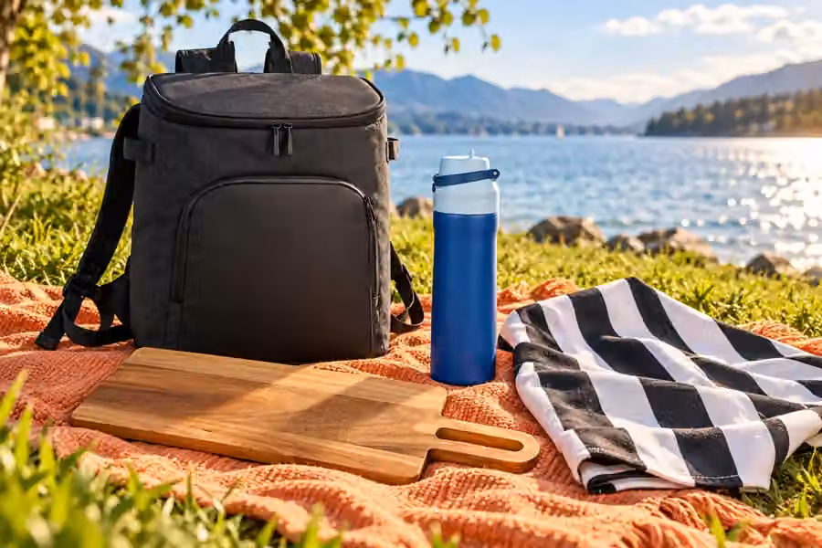 Picknick mit Aussicht – 4 Artikel in einer farbigen Setinszenierung